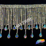 3 1/2" Rhinestone Cupchain Fringe with Teardrop Glass Stones, RF-036