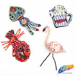 Lobster Rhinestone Beaded Applique w/ Pearl, BA-041