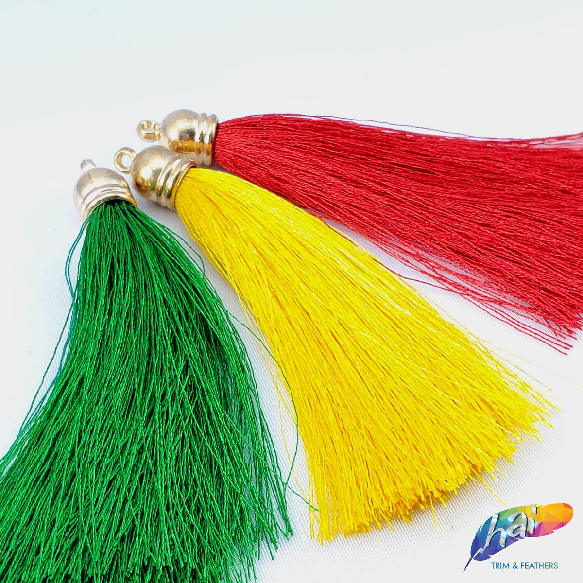 3 1/4" Silk Tassels with Gold Cap, TSL01 (3 pieces) Hai Trim & Feathers