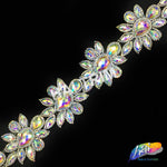 2" Crystal AB Flower Resin Iridescent Rhinestone Iron on Trim, IRT-085