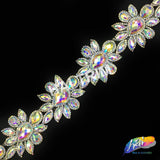2" Crystal AB Flower Resin Iridescent Rhinestone Iron on Trim, IRT-085