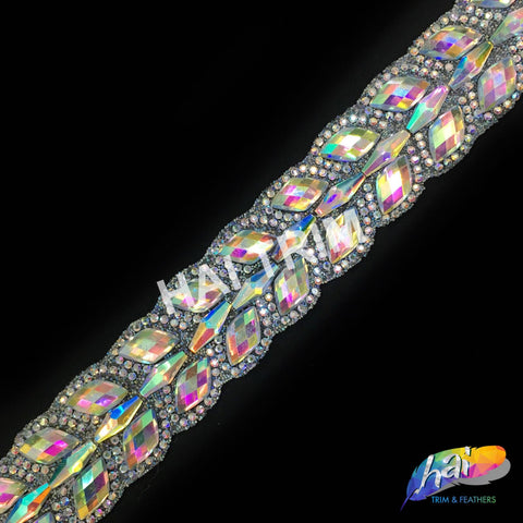 1 1/8" 2-row Crystal AB Diamond Stone Iron on Trim, IRT-088