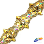 3 1/2" Gold/Multicolored Clustered Resin Stone Iron on Trim, IRT-090