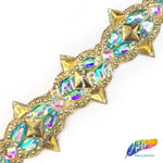 3 1/2" Gold/Multicolored Clustered Resin Stone Iron on Trim, IRT-090