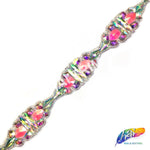 1 3/8” Pink AB/Aqua AB/Crystal AB Resin Stone Clustered Medallion Iron on Trim, IRT-093