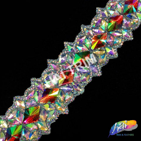 2” Red AB/Crystal AB Clustered Diamond Resin Stone Iron on Trim, IRT-103