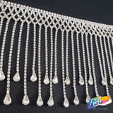 4 1/2" Braided Crystal Rhinestone Fringe with Teardrop Stones, RF-045