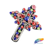 Red/Blue/Pink Small Cross Rhinestone Beaded Applique, BA-049
