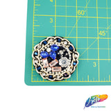 Blue/Peach/Crystal Round Rhinestone Beaded Applique, BA-050