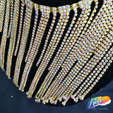 6 1/2" Rhinestone Cupchain Fringe with Round Glass Stones, RF-037