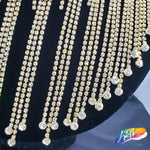 6 1/2" Rhinestone Cupchain Fringe with Round Glass Stones, RF-037