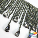 3 1/2" Rhinestone Cupchain Fringe with Teardrop Glass Stones, RF-036
