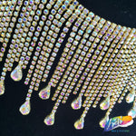 3 1/2" Rhinestone Cupchain Fringe with Teardrop Glass Stones, RF-036
