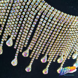 3 1/2" Rhinestone Cupchain Fringe with Teardrop Glass Stones, RF-036