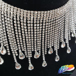 3 1/2" Rhinestone Cupchain Fringe with Teardrop Glass Stones, RF-036