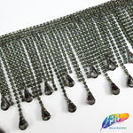3 1/2" Rhinestone Cupchain Fringe with Teardrop Glass Stones, RF-036