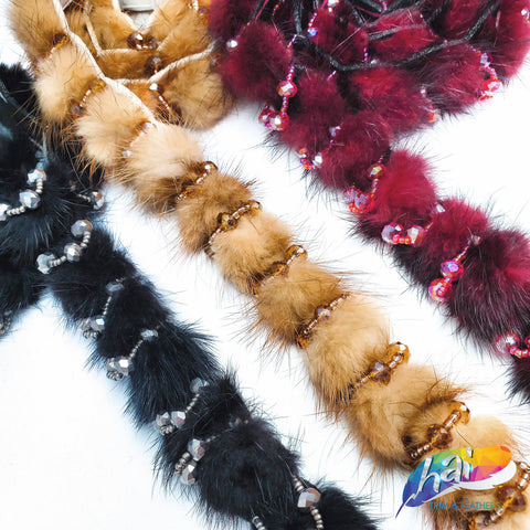1” Mink Fur Trim with Beads, FT-01