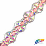 1 3/4" Pink Coral AB/Crystal AB Diamond Iron on Trim, IRT-105