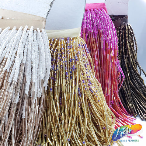 5 1/4" Variegated Beaded Fringe with Bugle and Seed Beads, FR-018