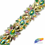 2 1/2” Multicolored Flower Rhinestone Iron on Trim, IRT-124