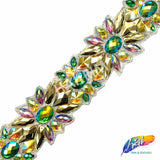 2 1/2” Multicolored Flower Rhinestone Iron on Trim, IRT-124