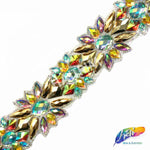 2 1/2” Multicolored Flower Rhinestone Iron on Trim, IRT-124