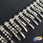 1 1/8" Silver Crystal Rhinestone Fringe with Metal Bar RF-035