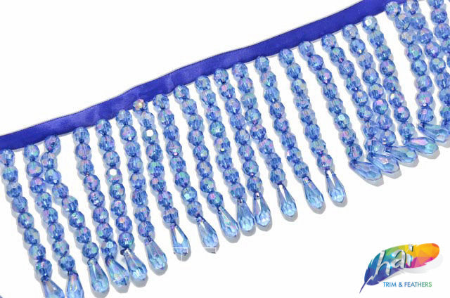 Lily Beaded Trim Fringe 1 Blue Floral Glass Seed Beads with 3/8 Ribbon