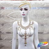 Gold AB Rhinestone Couture Necklace, XY168