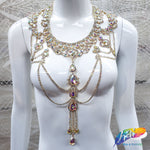 Gold AB Rhinestone Couture Necklace, XY168