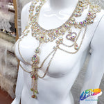 Gold AB Rhinestone Couture Necklace, XY168