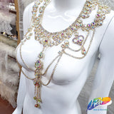 Gold AB Rhinestone Couture Necklace, XY168
