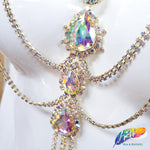 Gold AB Rhinestone Couture Necklace, XY168