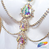 Gold AB Rhinestone Couture Necklace, XY168