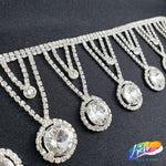 2 1/4" Silver Crystal Medallion Rhinestone Fringe, RF-011