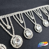2 1/4" Silver Crystal Medallion Rhinestone Fringe, RF-011