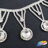 2 1/4" Silver Crystal Medallion Rhinestone Fringe, RF-011