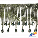 3 1/2" Rhinestone Cupchain Fringe with Teardrop Glass Stones, RF-036
