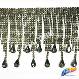 3 1/2" Rhinestone Cupchain Fringe with Teardrop Glass Stones, RF-036