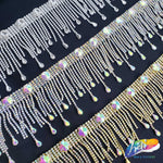 3" Dangling Rhinestone Cupchain Fringe with Round and Teardrop Stones, RF-046