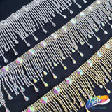 3" Dangling Rhinestone Cupchain Fringe with Round and Teardrop Stones, RF-046