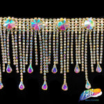 3" Dangling Rhinestone Cupchain Fringe with Round and Teardrop Stones, RF-046