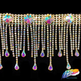 3" Dangling Rhinestone Cupchain Fringe with Round and Teardrop Stones, RF-046