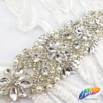 Silver Crystal Pearl Beaded Rhinestone Motif Applique, PRA-004