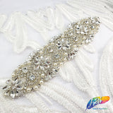 Silver Crystal Pearl Beaded Rhinestone Motif Applique, PRA-004