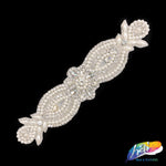Silver Crystal Pearl Beaded Rhinestone Motif Applique, PRA-006