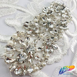 Pearl Beaded Rhinestone Motif Applique, PRA-001