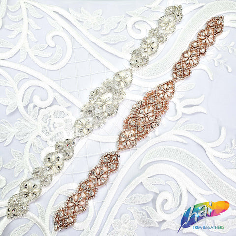 Pearl Beaded Rhinestone Motif Applique, PRA-003