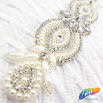 Silver Crystal Pearl Beaded Rhinestone Motif Applique, PRA-006