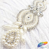 Silver Crystal Pearl Beaded Rhinestone Motif Applique, PRA-006